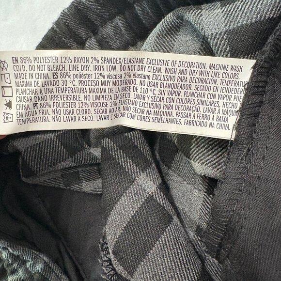 Forever 21 Mens Black & Grey Plaid Long Woven Pants L Elastic Waist Zip Pockets - Picture 3 of 10